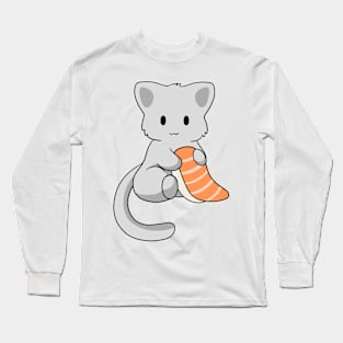 Grey Cat with Sushi Long Sleeve T-Shirt